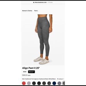 LuLuLemon Align Pant II 25”